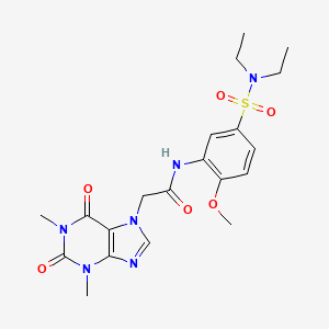 molecular formula C20H26N6O6S B3982291 N-{5-[(diethylamino)sulfonyl]-2-methoxyphenyl}-2-(1,3-dimethyl-2,6-dioxo-1,2,3,6-tetrahydro-7H-purin-7-yl)acetamide 