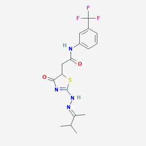 2-[2-[(2E)-2-(3-methylbutan-2-ylidene)hydrazinyl]-4-oxo-1,3-thiazol-5-yl]-N-[3-(trifluoromethyl)phenyl]acetamide