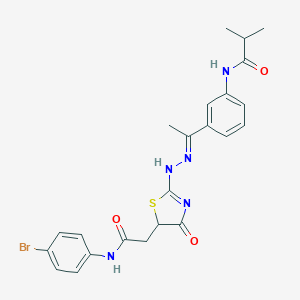 molecular formula C23H24BrN5O3S B398234 N-[3-[(E)-N-[[5-[2-(4-bromoanilino)-2-oxoethyl]-4-oxo-1,3-thiazol-2-yl]amino]-C-methylcarbonimidoyl]phenyl]-2-methylpropanamide 