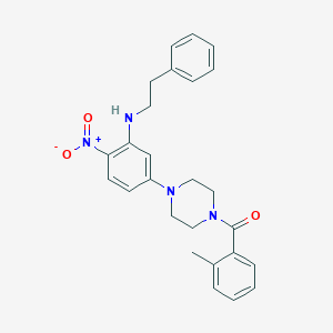 molecular formula C26H28N4O3 B3982403 5-[4-(2-methylbenzoyl)-1-piperazinyl]-2-nitro-N-(2-phenylethyl)aniline 