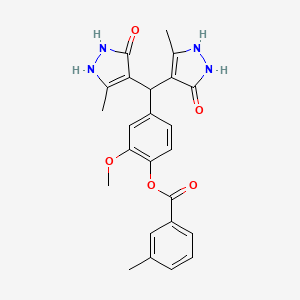 molecular formula C24H24N4O5 B3982749 4-[bis(5-hydroxy-3-methyl-1H-pyrazol-4-yl)methyl]-2-methoxyphenyl 3-methylbenzoate 