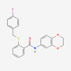 molecular formula C22H18FNO3S B3983138 N-(2,3-dihydro-1,4-benzodioxin-6-yl)-2-[(4-fluorobenzyl)thio]benzamide 