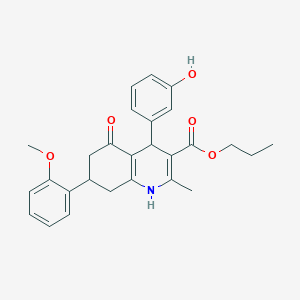 molecular formula C27H29NO5 B3983299 propyl 4-(3-hydroxyphenyl)-7-(2-methoxyphenyl)-2-methyl-5-oxo-1,4,5,6,7,8-hexahydro-3-quinolinecarboxylate 