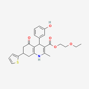 2-ethoxyethyl 4-(3-hydroxyphenyl)-2-methyl-5-oxo-7-(2-thienyl)-1,4,5,6,7,8-hexahydro-3-quinolinecarboxylate