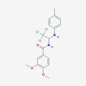 molecular formula C18H19Cl3N2O3 B3983338 3,4-dimethoxy-N-{2,2,2-trichloro-1-[(4-methylphenyl)amino]ethyl}benzamide 