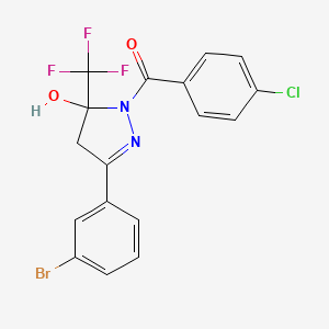 molecular formula C17H11BrClF3N2O2 B3983346 [3-(3-bromophenyl)-5-hydroxy-5-(trifluoromethyl)-4H-pyrazol-1-yl]-(4-chlorophenyl)methanone 