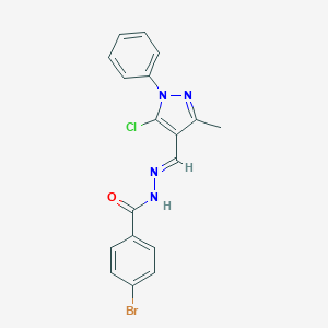 molecular formula C18H14BrClN4O B398336 4-bromo-N'-[(5-chloro-3-methyl-1-phenyl-1H-pyrazol-4-yl)methylene]benzohydrazide 