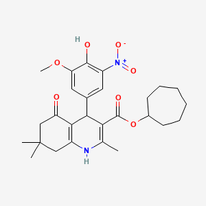 molecular formula C27H34N2O7 B3983365 Cycloheptyl 4-(4-hydroxy-3-methoxy-5-nitrophenyl)-2,7,7-trimethyl-5-oxo-1,4,5,6,7,8-hexahydroquinoline-3-carboxylate 