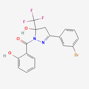 molecular formula C17H12BrF3N2O3 B3983380 3-(3-bromophenyl)-1-(2-hydroxybenzoyl)-5-(trifluoromethyl)-4,5-dihydro-1H-pyrazol-5-ol 