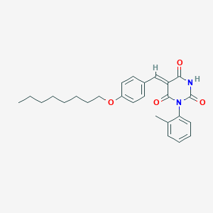molecular formula C26H30N2O4 B398343 (5Z)-1-(2-methylphenyl)-5-[(4-octoxyphenyl)methylidene]-1,3-diazinane-2,4,6-trione 
