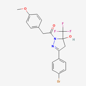 molecular formula C19H16BrF3N2O3 B3983432 3-(4-bromophenyl)-1-[(4-methoxyphenyl)acetyl]-5-(trifluoromethyl)-4,5-dihydro-1H-pyrazol-5-ol 