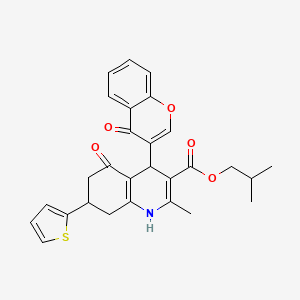 molecular formula C28H27NO5S B3983450 2-methylpropyl 2-methyl-5-oxo-4-(4-oxo-4H-chromen-3-yl)-7-(thiophen-2-yl)-1,4,5,6,7,8-hexahydroquinoline-3-carboxylate 