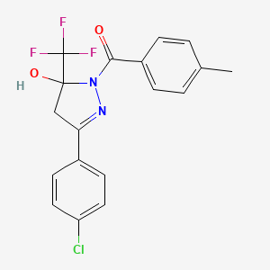 molecular formula C18H14ClF3N2O2 B3983458 3-(4-chlorophenyl)-1-(4-methylbenzoyl)-5-(trifluoromethyl)-4,5-dihydro-1H-pyrazol-5-ol 