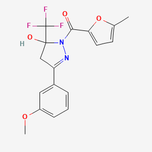 molecular formula C17H15F3N2O4 B3983485 [5-hydroxy-3-(3-methoxyphenyl)-5-(trifluoromethyl)-4H-pyrazol-1-yl]-(5-methylfuran-2-yl)methanone 