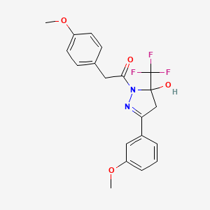 molecular formula C20H19F3N2O4 B3983499 3-(3-methoxyphenyl)-1-[(4-methoxyphenyl)acetyl]-5-(trifluoromethyl)-4,5-dihydro-1H-pyrazol-5-ol 