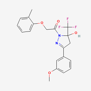 molecular formula C20H19F3N2O4 B3983511 3-(3-methoxyphenyl)-1-[(2-methylphenoxy)acetyl]-5-(trifluoromethyl)-4,5-dihydro-1H-pyrazol-5-ol 