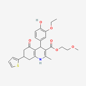 2-Methoxyethyl 4-(3-ethoxy-4-hydroxyphenyl)-2-methyl-5-oxo-7-(thiophen-2-yl)-1,4,5,6,7,8-hexahydroquinoline-3-carboxylate