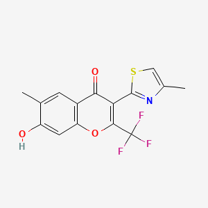 molecular formula C15H10F3NO3S B3983641 7-hydroxy-6-methyl-3-(4-methyl-1,3-thiazol-2-yl)-2-(trifluoromethyl)-4H-chromen-4-one 