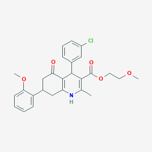 molecular formula C27H28ClNO5 B3983645 2-methoxyethyl 4-(3-chlorophenyl)-7-(2-methoxyphenyl)-2-methyl-5-oxo-1,4,5,6,7,8-hexahydro-3-quinolinecarboxylate 