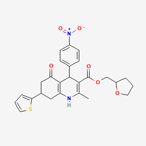 molecular formula C26H26N2O6S B3983657 tetrahydro-2-furanylmethyl 2-methyl-4-(4-nitrophenyl)-5-oxo-7-(2-thienyl)-1,4,5,6,7,8-hexahydro-3-quinolinecarboxylate 