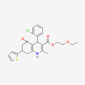 molecular formula C25H26ClNO4S B3983669 2-Ethoxyethyl 4-(2-chlorophenyl)-2-methyl-5-oxo-7-(thiophen-2-yl)-1,4,5,6,7,8-hexahydroquinoline-3-carboxylate 