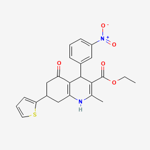 molecular formula C23H22N2O5S B3983709 Ethyl 2-methyl-4-(3-nitrophenyl)-5-oxo-7-(thiophen-2-yl)-1,4,5,6,7,8-hexahydroquinoline-3-carboxylate 