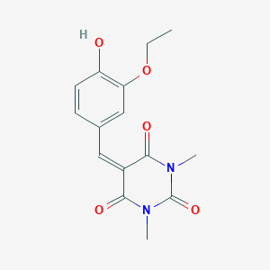molecular formula C15H16N2O5 B398375 5-(3-ethoxy-4-hydroxybenzylidene)-1,3-dimethyl-2,4,6(1H,3H,5H)-pyrimidinetrione CAS No. 326886-31-1