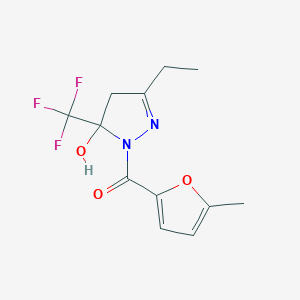 molecular formula C12H13F3N2O3 B3983793 3-ethyl-1-(5-methyl-2-furoyl)-5-(trifluoromethyl)-4,5-dihydro-1H-pyrazol-5-ol 