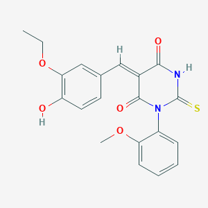 molecular formula C20H18N2O5S B398380 5-(3-ethoxy-4-hydroxybenzylidene)-1-(2-methoxyphenyl)-2-thioxodihydro-4,6(1H,5H)-pyrimidinedione 