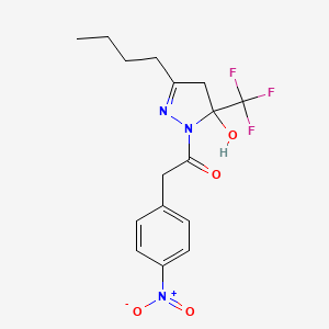 molecular formula C16H18F3N3O4 B3983842 3-butyl-1-[(4-nitrophenyl)acetyl]-5-(trifluoromethyl)-4,5-dihydro-1H-pyrazol-5-ol 