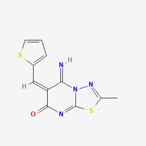 molecular formula C11H8N4OS2 B3983960 (6E)-5-imino-2-methyl-6-(thiophen-2-ylmethylidene)-5,6-dihydro-7H-[1,3,4]thiadiazolo[3,2-a]pyrimidin-7-one 