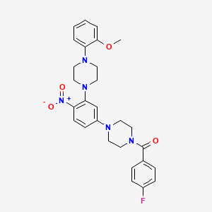 molecular formula C28H30FN5O4 B3983986 (4-Fluorophenyl)(4-(3-(4-(2-methoxyphenyl)piperazin-1-yl)-4-nitrophenyl)piperazin-1-yl)methanone 