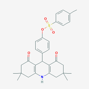 molecular formula C30H33NO5S B398403 4-(3,3,6,6-Tetramethyl-1,8-dioxo-1,2,3,4,5,6,7,8,9,10-decahydroacridin-9-yl)phenyl 4-methylbenzenesulfonate 