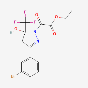 molecular formula C14H12BrF3N2O4 B3984081 ethyl [3-(3-bromophenyl)-5-hydroxy-5-(trifluoromethyl)-4,5-dihydro-1H-pyrazol-1-yl](oxo)acetate 