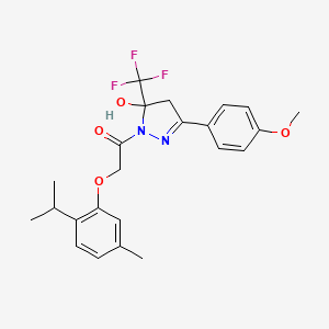 molecular formula C23H25F3N2O4 B3984098 1-[(2-isopropyl-5-methylphenoxy)acetyl]-3-(4-methoxyphenyl)-5-(trifluoromethyl)-4,5-dihydro-1H-pyrazol-5-ol 