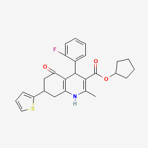 molecular formula C26H26FNO3S B3984174 cyclopentyl 4-(2-fluorophenyl)-2-methyl-5-oxo-7-(2-thienyl)-1,4,5,6,7,8-hexahydro-3-quinolinecarboxylate 