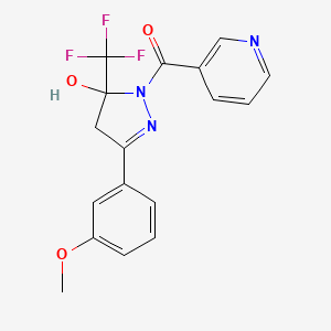 molecular formula C17H14F3N3O3 B3984216 [5-hydroxy-3-(3-methoxyphenyl)-5-(trifluoromethyl)-4H-pyrazol-1-yl]-pyridin-3-ylmethanone 