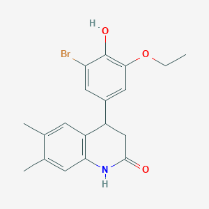 molecular formula C19H20BrNO3 B3984237 4-(3-bromo-5-ethoxy-4-hydroxyphenyl)-6,7-dimethyl-3,4-dihydroquinolin-2(1H)-one 