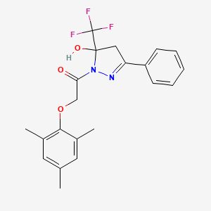 molecular formula C21H21F3N2O3 B3984296 1-[(mesityloxy)acetyl]-3-phenyl-5-(trifluoromethyl)-4,5-dihydro-1H-pyrazol-5-ol 