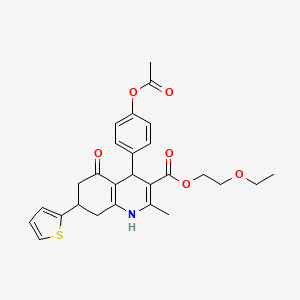 molecular formula C27H29NO6S B3984367 2-Ethoxyethyl 4-[4-(acetyloxy)phenyl]-2-methyl-5-oxo-7-(thiophen-2-yl)-1,4,5,6,7,8-hexahydroquinoline-3-carboxylate 