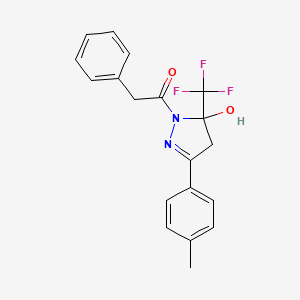 molecular formula C19H17F3N2O2 B3984406 3-(4-methylphenyl)-1-(phenylacetyl)-5-(trifluoromethyl)-4,5-dihydro-1H-pyrazol-5-ol 