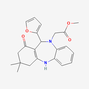 molecular formula C22H24N2O4 B3984414 methyl [11-(2-furyl)-3,3-dimethyl-1-oxo-1,2,3,4,5,11-hexahydro-10H-dibenzo[b,e][1,4]diazepin-10-yl]acetate 