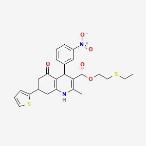 molecular formula C25H26N2O5S2 B3984444 2-(ethylthio)ethyl 2-methyl-4-(3-nitrophenyl)-5-oxo-7-(2-thienyl)-1,4,5,6,7,8-hexahydro-3-quinolinecarboxylate 