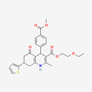 molecular formula C27H29NO6S B3984765 2-ethoxyethyl 4-[4-(methoxycarbonyl)phenyl]-2-methyl-5-oxo-7-(2-thienyl)-1,4,5,6,7,8-hexahydro-3-quinolinecarboxylate 