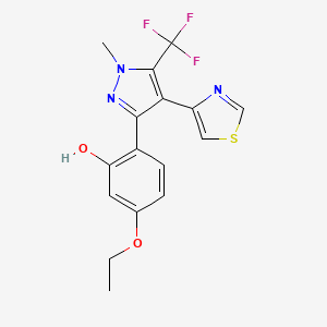 molecular formula C16H14F3N3O2S B3984774 5-Ethoxy-2-[1-methyl-4-(1,3-thiazol-4-yl)-5-(trifluoromethyl)pyrazol-3-yl]phenol 