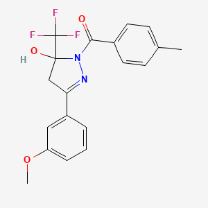 molecular formula C19H17F3N2O3 B3985038 3-(3-methoxyphenyl)-1-(4-methylbenzoyl)-5-(trifluoromethyl)-4,5-dihydro-1H-pyrazol-5-ol 