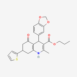 propyl 4-(1,3-benzodioxol-5-yl)-2-methyl-5-oxo-7-(2-thienyl)-1,4,5,6,7,8-hexahydro-3-quinolinecarboxylate