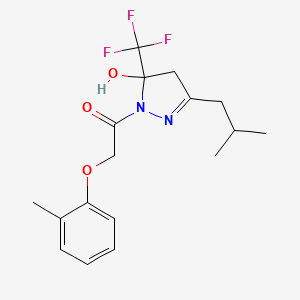 molecular formula C17H21F3N2O3 B3985138 3-isobutyl-1-[(2-methylphenoxy)acetyl]-5-(trifluoromethyl)-4,5-dihydro-1H-pyrazol-5-ol 