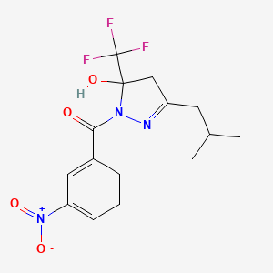 molecular formula C15H16F3N3O4 B3985149 [5-hydroxy-3-(2-methylpropyl)-5-(trifluoromethyl)-4H-pyrazol-1-yl]-(3-nitrophenyl)methanone 