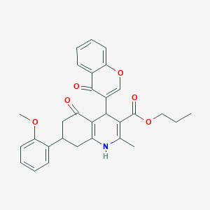 propyl 7-(2-methoxyphenyl)-2-methyl-5-oxo-4-(4-oxo-4H-chromen-3-yl)-1,4,5,6,7,8-hexahydro-3-quinolinecarboxylate